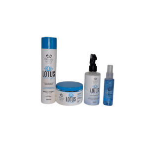 Kit Lotus, shampoo, mascara, fluido e leave in home care Beauty Mixx.